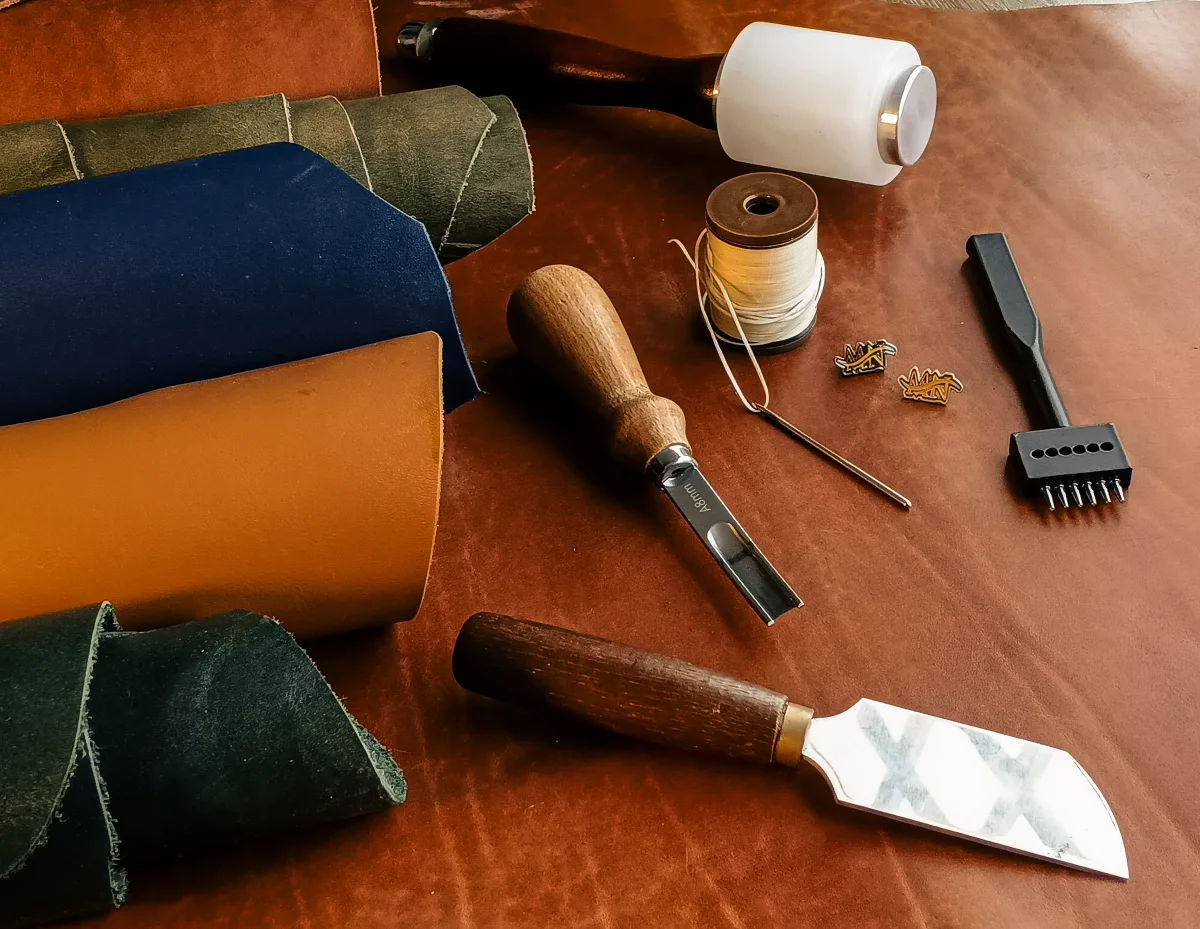 Artisan handcrafting a leather wallet